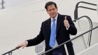 Le secrétaire d'Etat américain Marco Rubio à son arrivée à l'aéroport de Bratislava, 15 février 2026 