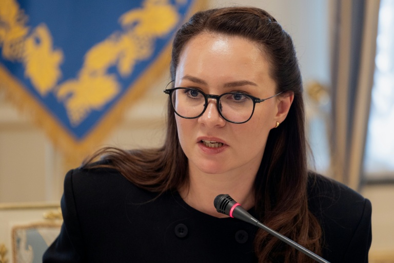 La Première ministre ukrainienne, Ioulia Svyrydenko, participe à une conférence de presse  à Kiev, le 5 mars 2026 
