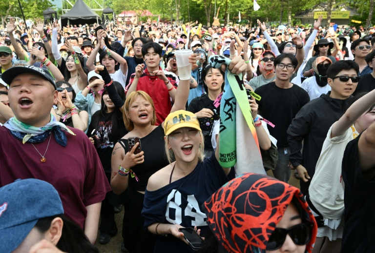 Des spectateurs dansent lors d'un concert du groupe de rock français 