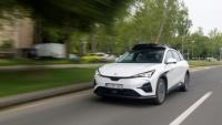 Un véhicule taxi autonome de l'entreprise Verne dans une de Zagreb, le 5 mai 2026 en Croatie