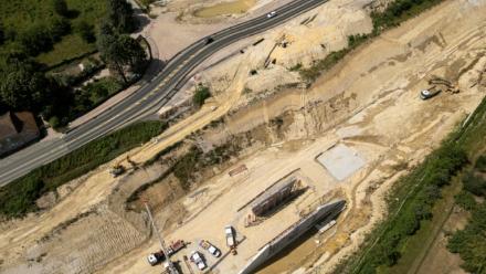 Une vue aérienne d'une partie du chantier de l'A69 à Verfeil, en Haute-Garonne, le 24 juin 2025