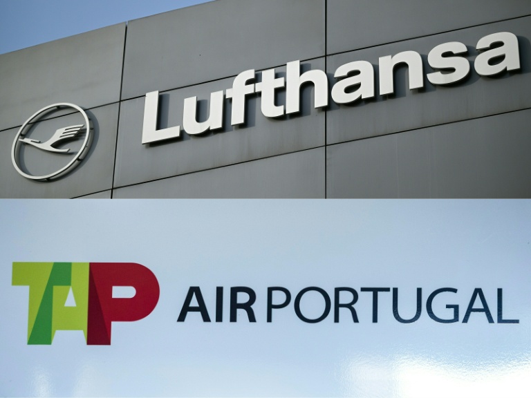 Les logos de Lufthansa et TAP Air Portugal, repris par le groupe allemand, 14 octobre 2026