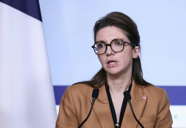 La ministre déléguée chargée de la Lutte contre les discriminations Aurore Bergé, lors d'une conéfrence de presse à l'Elysée, le 26 novembre 2025 à Paris