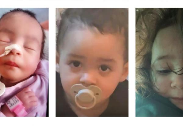 Photo combo datant du 21 février 2026 fournie par la gendarmerie pour l'"Alerte Enlèvement", qui concerne (G à D): Dalia, 6 semaines, Nael, 18 mois et Eline, 2 ans et demi