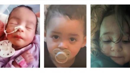 Photo combo datant du 21 février 2026 fournie par la gendarmerie pour l'"Alerte Enlèvement", qui concerne (G à D): Dalia, 6 semaines, Nael, 18 mois et Eline, 2 ans et demi