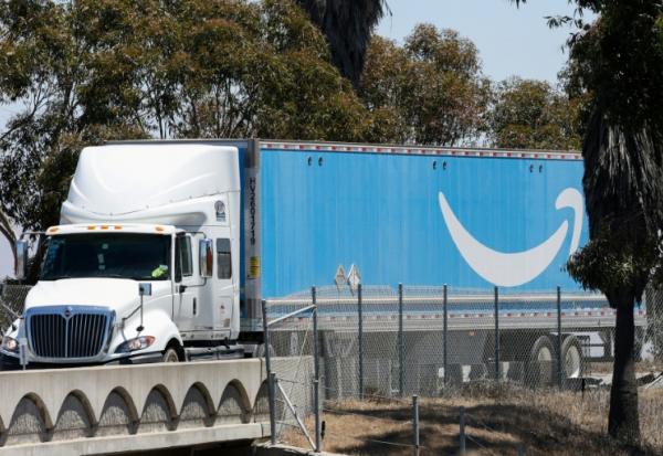 Un camion Amzon à Otay Mesa, en Californie, le 31 juillet 2025
