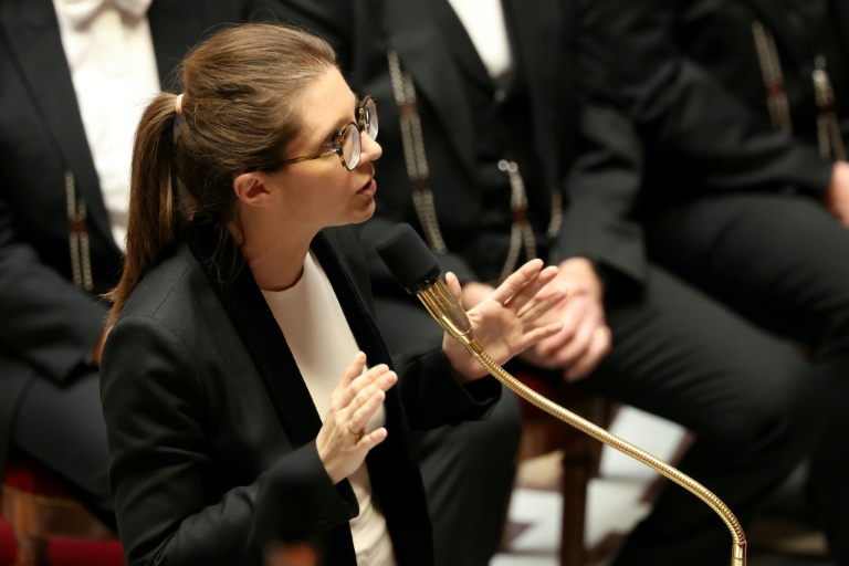 La ministre déléguée chargée de la Lutte contre les discriminations Aurore Bergé le 14 avril 2026 à l'Assemblée nationale à Paris