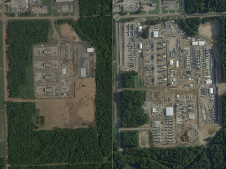 Le site de la centrale à gaz de xAI près de Memphis entre juillet 2025 et juillet 2026, selon des images satellites de Planet Labs