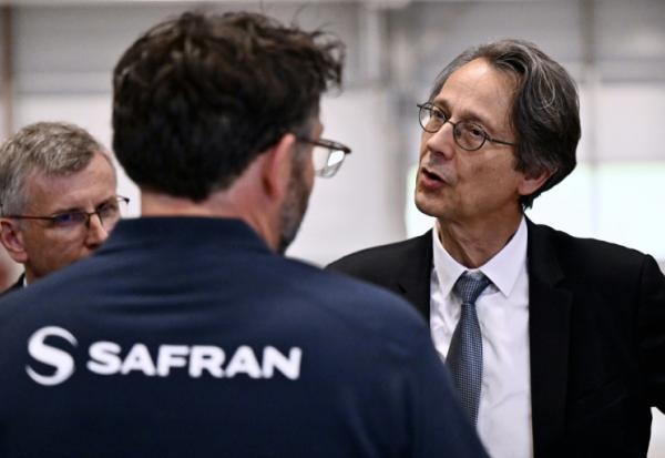 Le directeur général de Safran Olivier Andriès lors de l'inauguration de Safran Blades, la nouvelle usine de Safran Aero Boosters à Marchin, en Belgique, le 3 juin 2025