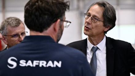 Le directeur général de Safran Olivier Andriès lors de l'inauguration de Safran Blades, la nouvelle usine de Safran Aero Boosters à Marchin, en Belgique, le 3 juin 2025