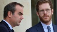Le Premier ministre Sébastien Lecornu (g) et le ministre des Comptes publics David Amiel à la sortie de l'Elysée, le 10 juin 2026 à Paris