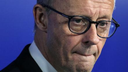 le chancelier allemand Friedrich Merz, le 12 février 2026 à Rijkhovenn en Belgique