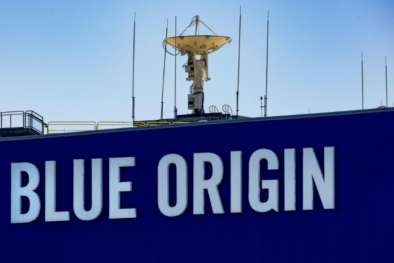 Le logo de Blue Origin à Cap Canaveral, en Floride, le 7 février 2026