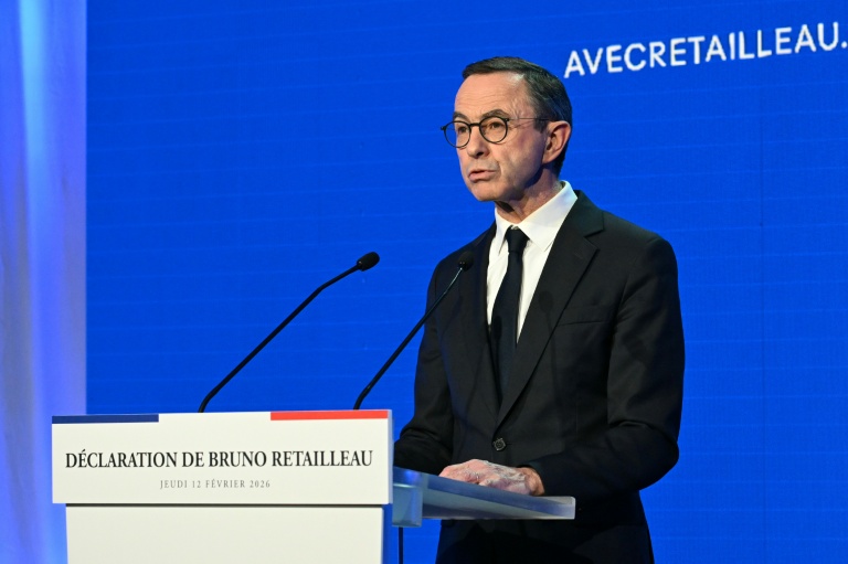 Bruno Retailleau, ancien ministre de l'Intérieur, annonce sa candidature à l'élection présidentielle de 2027, le 12 février 2026 à Paris