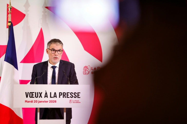 Olivier Faure, premier secrétaire du parti socialiste (PS),  présente ses vœux à la presse, à Paris, le 20 janvier 2026