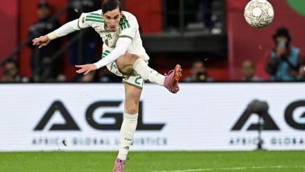 Adil Boulbina inscrit le but de la qualification pour l'Algérie face à la RD Congo, en huitième de finale de la CAN, le 6 janvier 2026 à Rabat