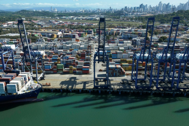 Vue aérienne du port de Balboa à Panama, le 30 janvier 2026