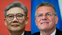 Le ministre chinois du Commerce, Wang Wentao et le commissaire européen au Commerce Maros Sefcovic