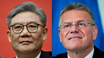 Le ministre chinois du Commerce, Wang Wentao et le commissaire européen au Commerce Maros Sefcovic