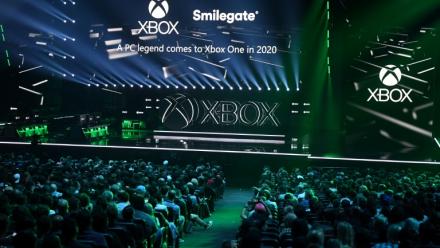Lors de l'annonce d'un partenariat entre Microsoft Xbox et l'entreprise de jeux vidéo Smilegate, en amont du salon E3 à Los Angeles, le 9 juin 2019