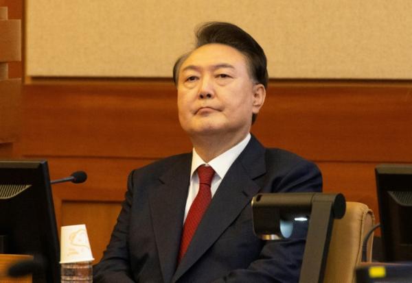 Le président sud-coréen Yoon Suk Yeol,lors d'une audience de son procès en destitution à la Cour constitutionnelle,  le 13 février 2025 à Séoul