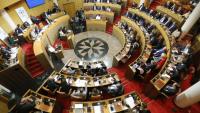 Des membres de la collectivité de Corse dans l'hémicycle de l'Assemblée régionale corse à Ajaccio le 27 mars 2024