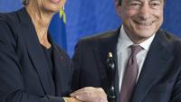 Mario Draghi passe le relais à Christine Lagarde à la tête de la BCE, le 28 octobre 2019 à Francfort