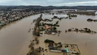 Vue aérienne de la Garonne en crue à Tonneins, dans le Lot-et-Garonne, le 13 février 2026