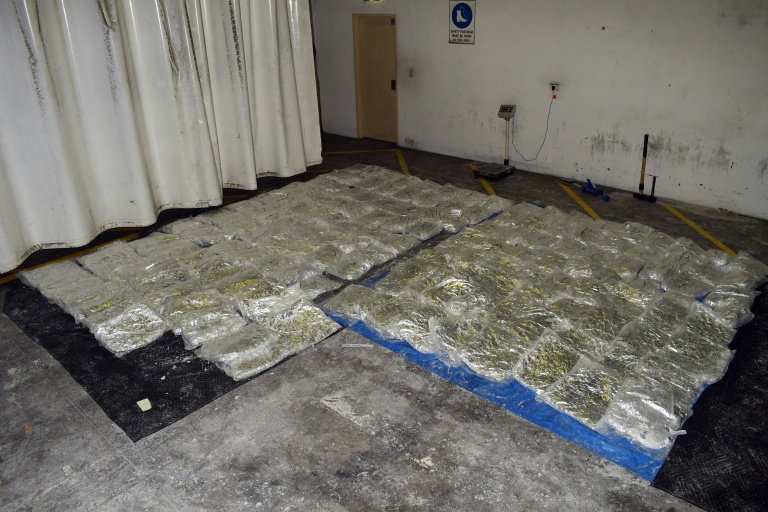 Image fournie le 29 août 2019 par l’Australian Border Force montrant une saisie de 755 kilos de méthamphétamine par les autorités australiennes, dissimulés dans un chargement en provenance du Mexique