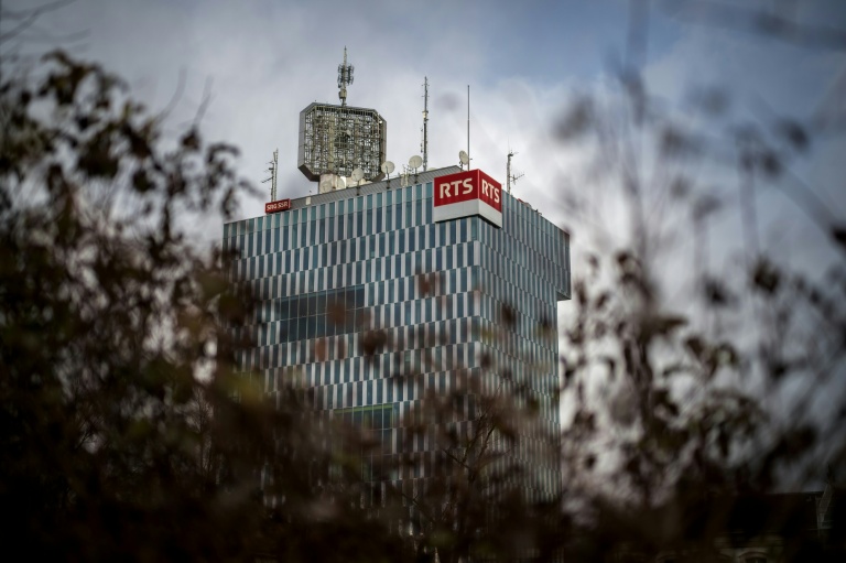 La tour de la Radio-Télévision Suisse francophone (RTS), qui fait partie de la Société suisse de radiodiffusion et télévision (SSR), le 25 novembre 2025 à Genève