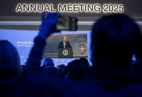 Donald Trump lors de son allocution en visioconférence à Davos le 23 janvier 2025 