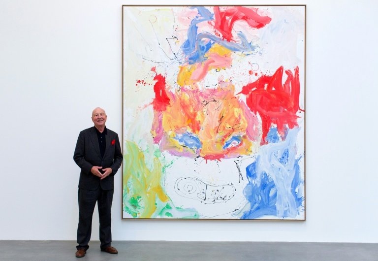 L'artiste allemand Georg Baselitz devant son œuvre de 2013 