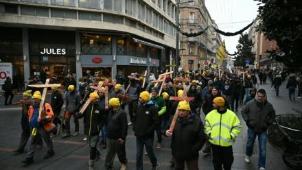 Manifestation à l'appel de l'intersyndicale agricole de Haute-Garonne pour protester contre la gestion de la dermatose bovine par le gouvernement, le 3 janvier 2025 à Toulouse  