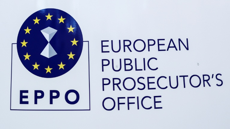 Le logo du Parquet européen (EPPO) au siège de l'institution à Luxembourg, le 1er juin 2021.