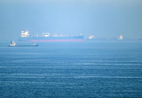 Des cargos au large du terminal à conteneurs du port de Khor Fakkan, le long du golfe d'Oman, le 19 juin 2026 aux Emirats arabes unis