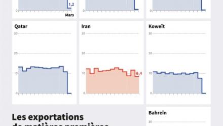 Les exportations de matières premières via Ormuz s'effondrent, sauf venant d'Iran