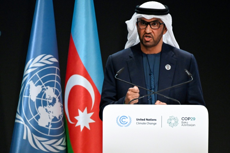 Sultan al-Jaber, ministre émirati de l'Industrie, lors de l'ouverture de la COP29 le 11 novembre 2024 à Bakou