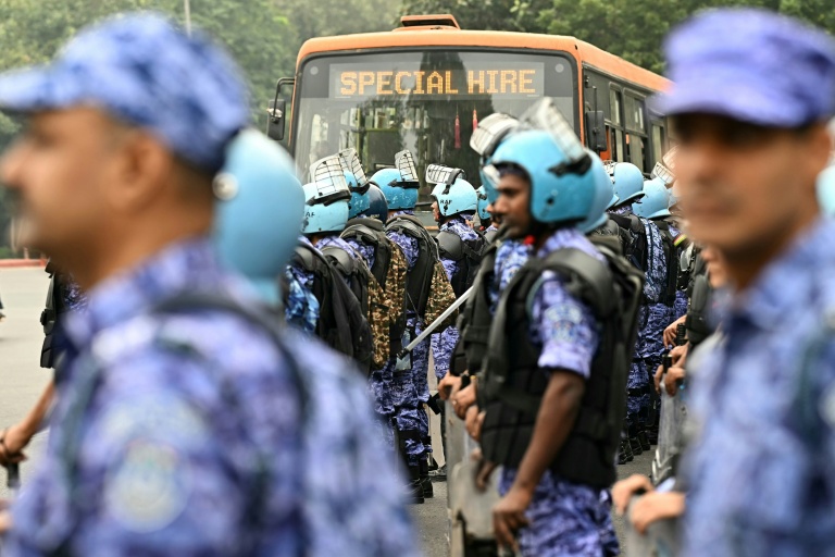 Les forces de l'ordre déployées à New Delhi pour empêcher une manifestation le  10 octobre 2026