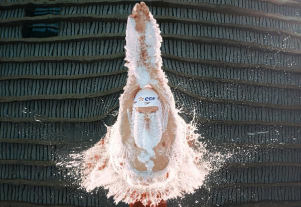 Léon Marchand lors des séries du 400 m nage libres, aux Championnats d'Europe, le 16 août 2026 à Saint-Denis