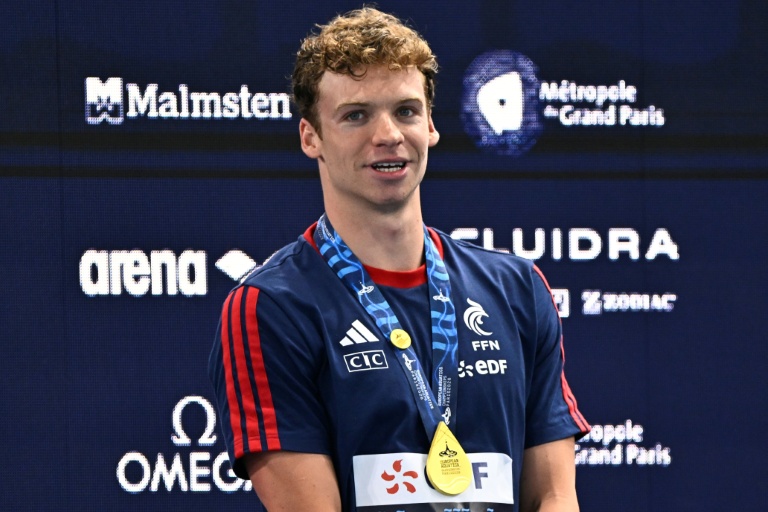 Léon Marchand, sacré champion d'Europe du 400 m nage libre, le 16 août 2026 à Saint-Denis