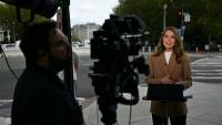 Une journaliste de CNN en duplex près de la Maison Blanche, à Washington, le 19 septembre 2026