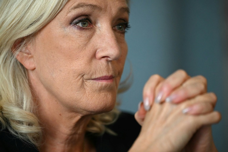 Marine Le Pen, candidate du Rassemblement national (RN) à l'élection présidentielle de 2027, le 12 ocrobre 2026 à Moissac (Tarn-et-Garonne)