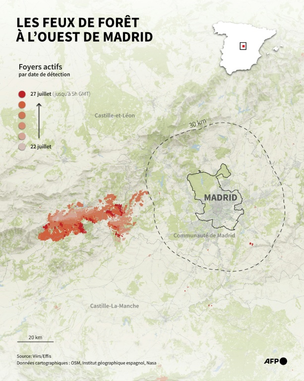 Les feux de forêt à l'ouest de Madrid