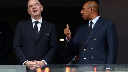 Le président de la Fifa Gianni Infantino (à gauche) et le président de la Fédération française de football Philippe Diallo à Philadelphie le 22 juin 2026
