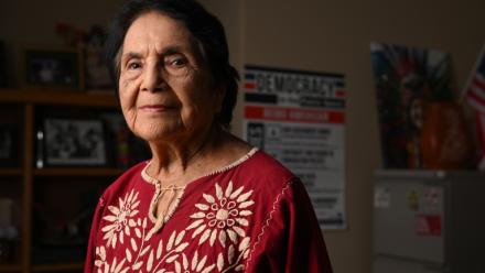 La syndicaliste américaine Dolores Huerta en Californie, le 21 juillet 2025