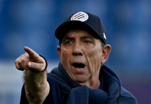 Jean-Louis Gasset, alors entraîneur de Montpellier, lors d'une rencontre de Ligue 1 contre le Havre, le 6 avril 2025 au stade de la Mosson