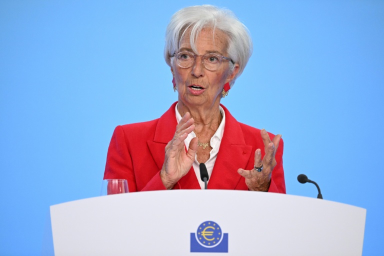 La présidente de la Banque centrale européenne (BCE) Christine Lagarde lors d'un discours à Francfort le 5 juin 2025
