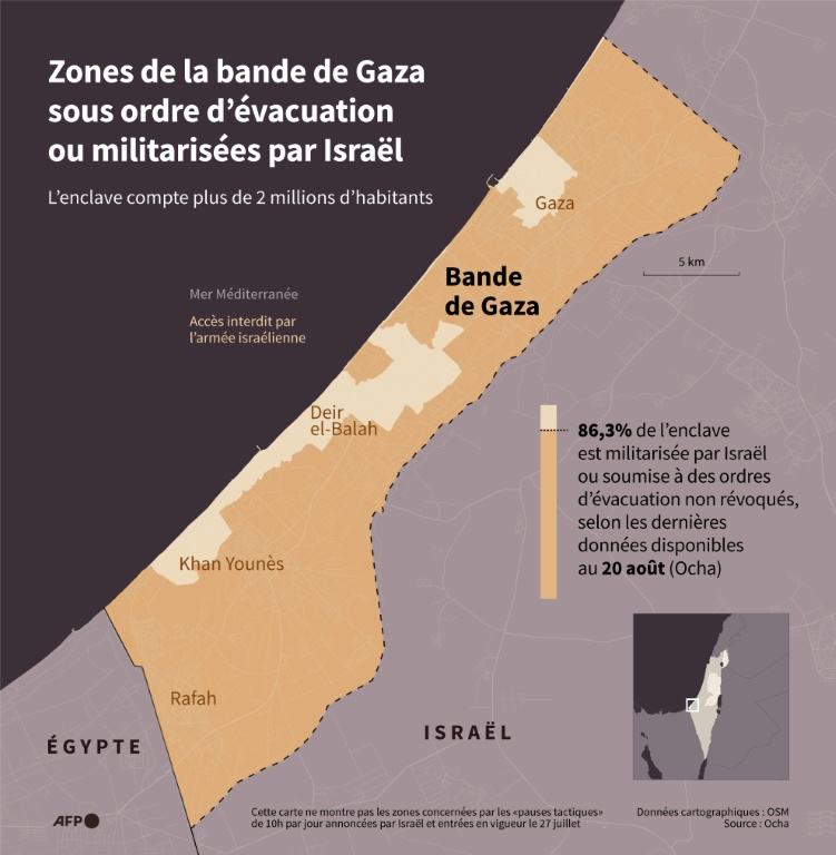 Zones de la bande de Gaza sous ordre d'évacuation ou militarisées par Israël