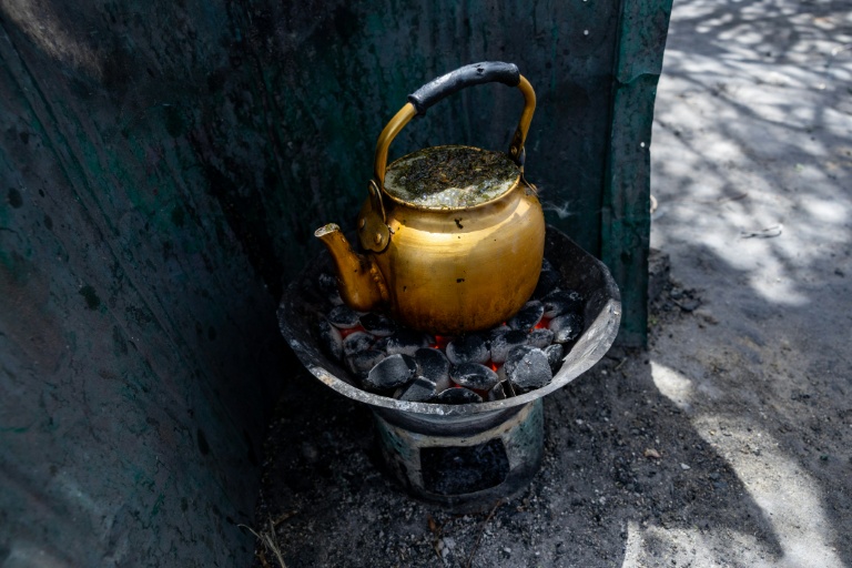 Cuisine sur du charbon fabriqué avec des déchets végétaux, à N'Djamena, le 30 avril 2025
