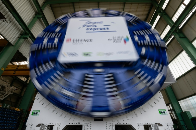 Un des tunneliers destiné au Grand Paris Express, dans les locaux de l'entreprise Herrenknecht, à Schwanau en Allemagne le 20 mai 2019
